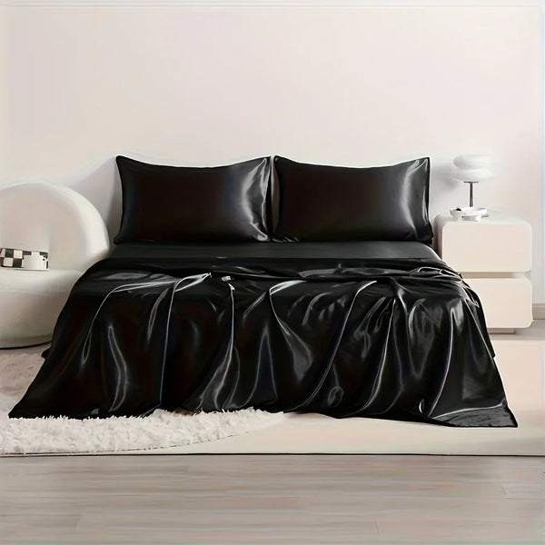 4-Piece Cooling Satin Bed Sheet Set – Breathable Hypoallergenic